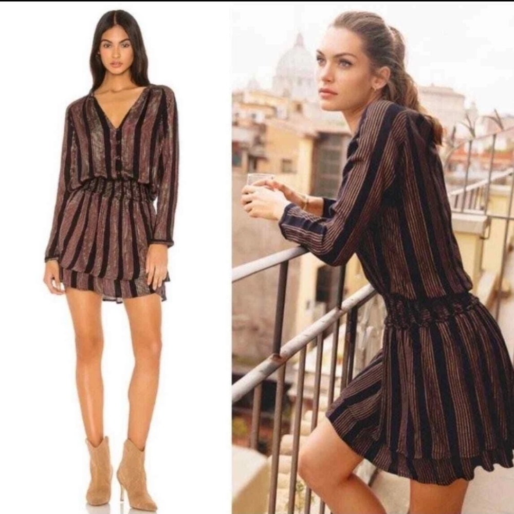 Rails  jasmine Midas Stripe  long sleeve dress with gold metallic fibers